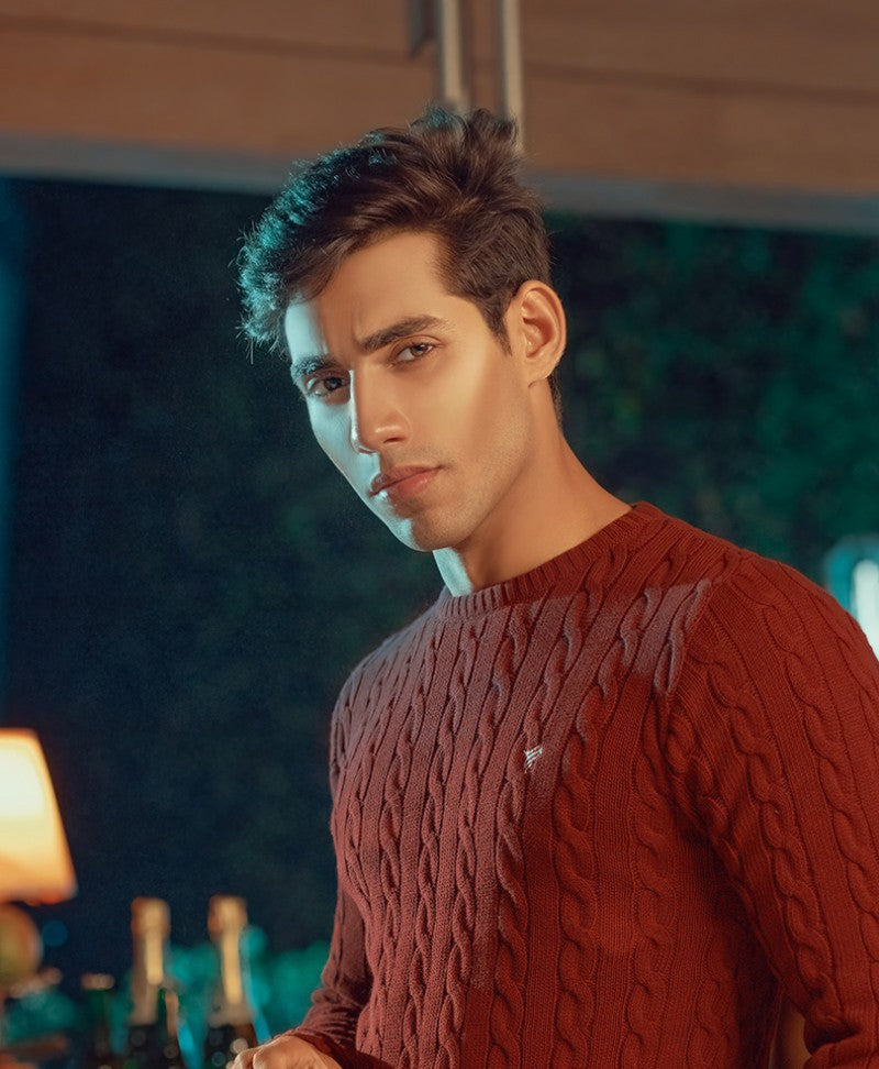 Maroon Cable Knit Sweater Evo Zone