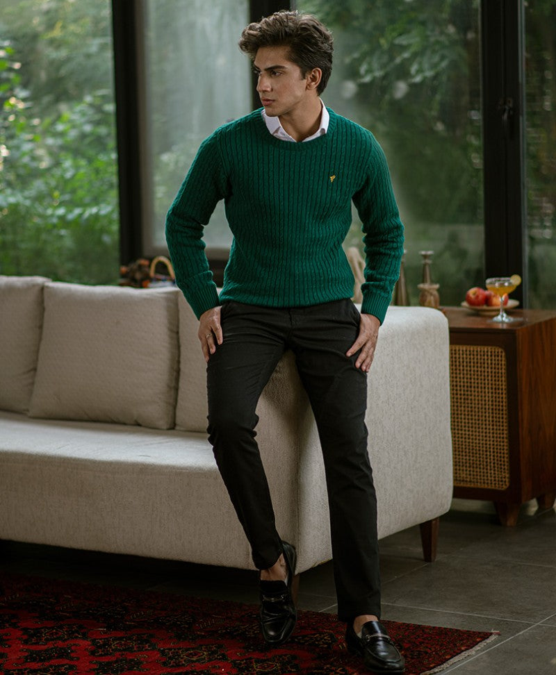 Evo Zone Green Cable Knit Sweater