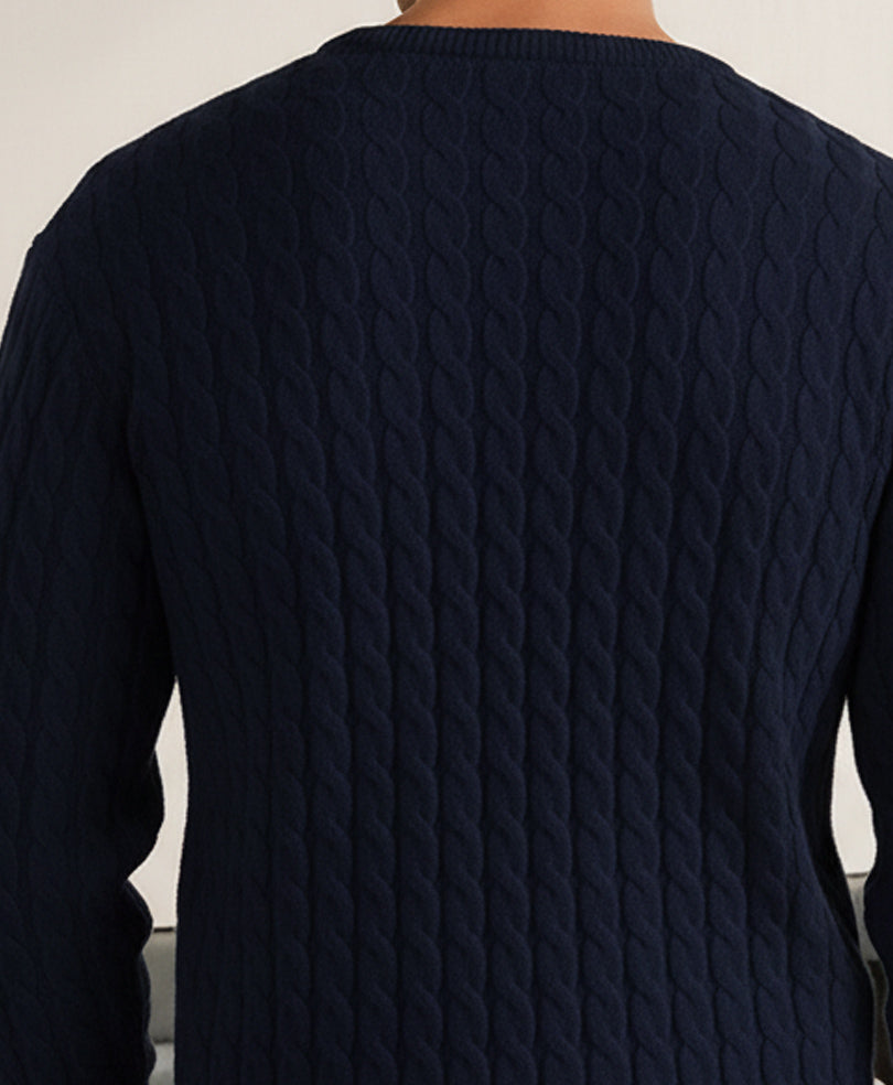 DK Evo Zone Navy Cable Knit V-Neck Sweater