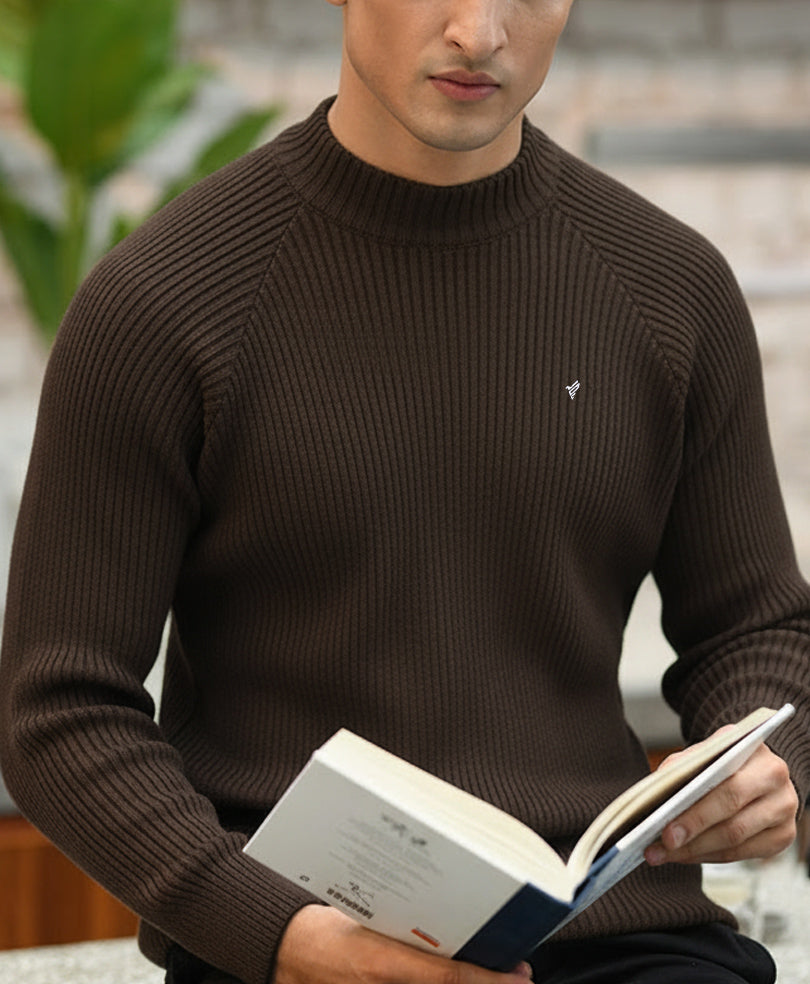 Evo Zone Chocolate Brown Mock Neck Sweater