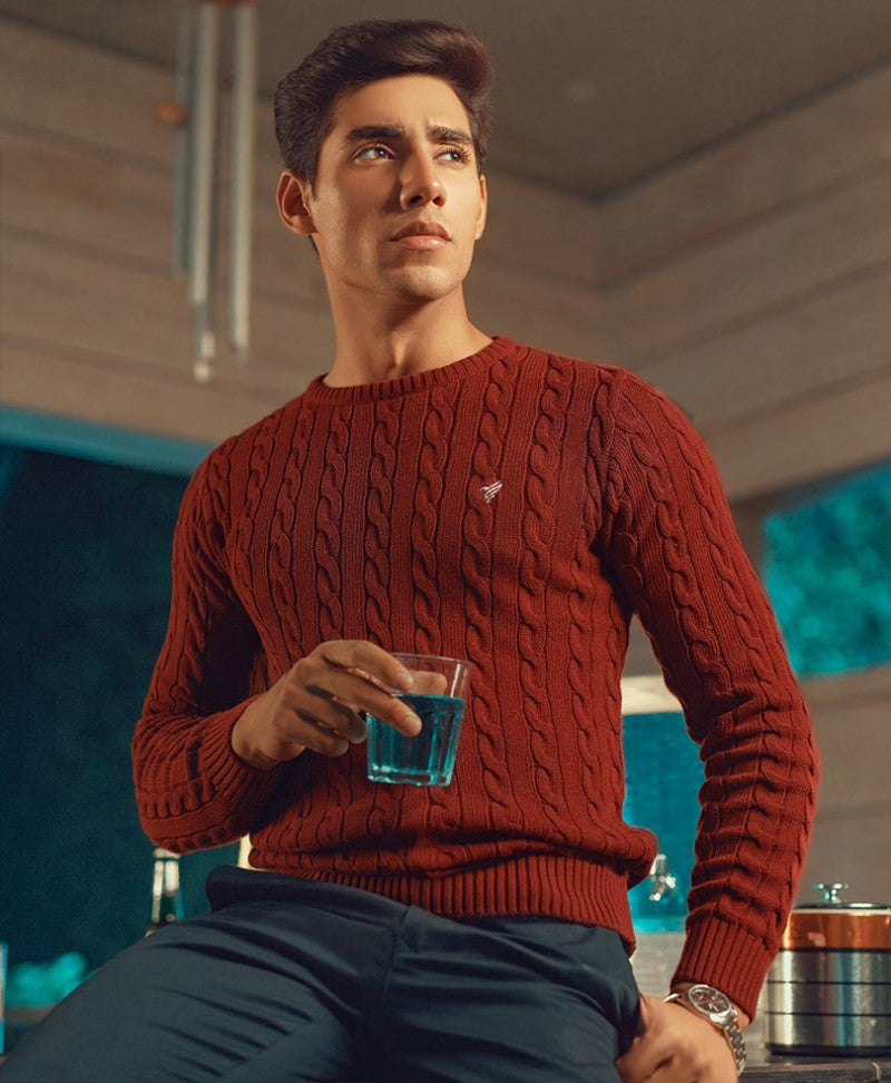 Maroon Cable Knit Sweater Evo Zone