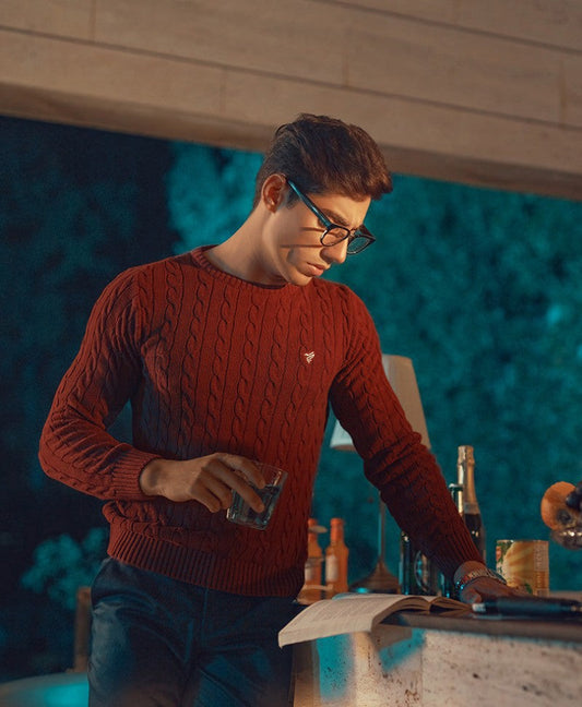 Maroon Cable Knit Sweater Evo Zone