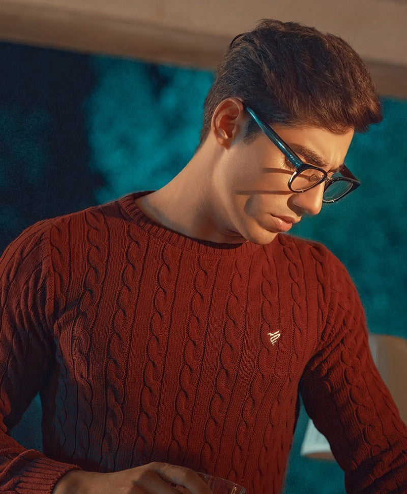 Maroon Cable Knit Sweater Evo Zone