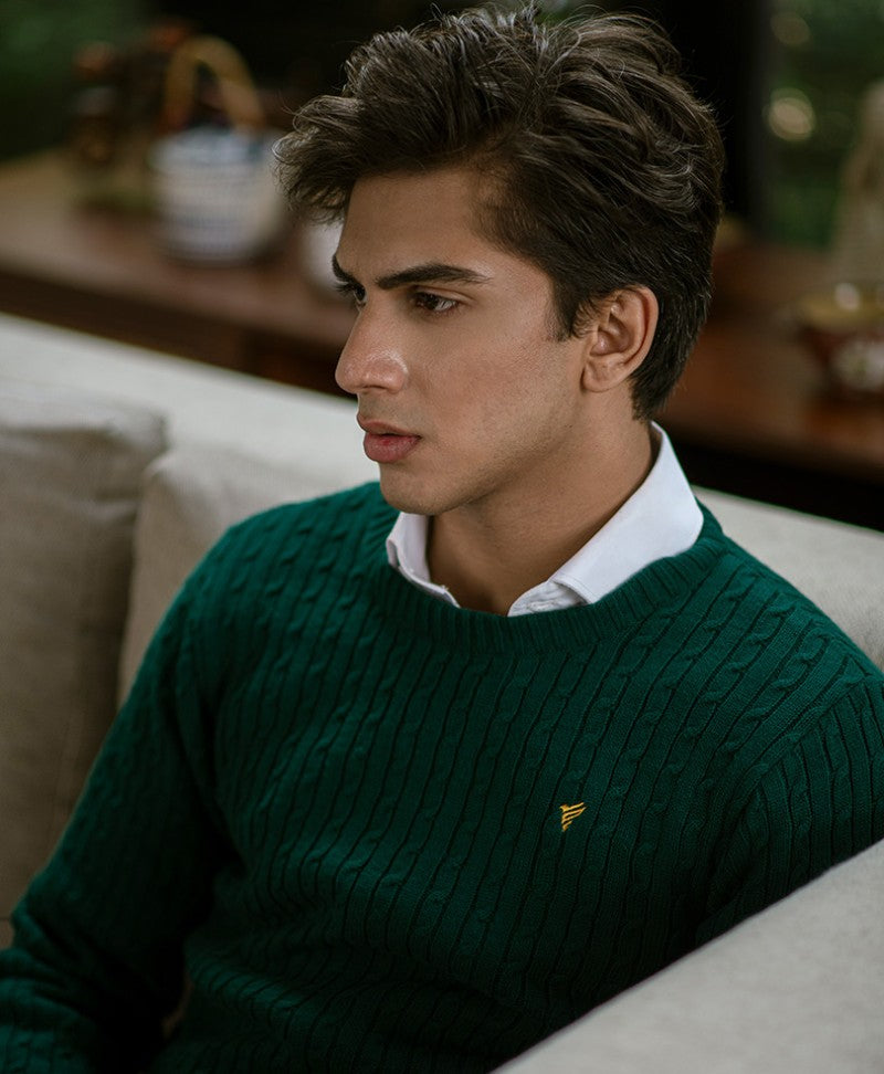 Evo Zone Green Cable Knit Sweater