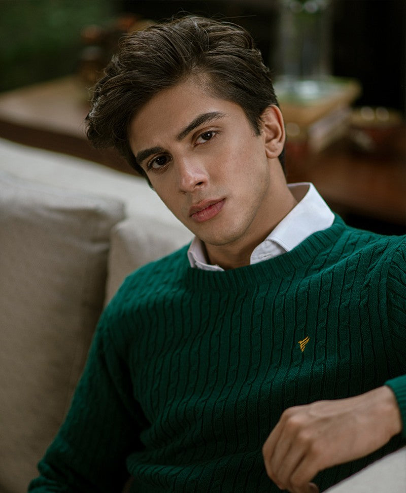 Evo Zone Green Cable Knit Sweater