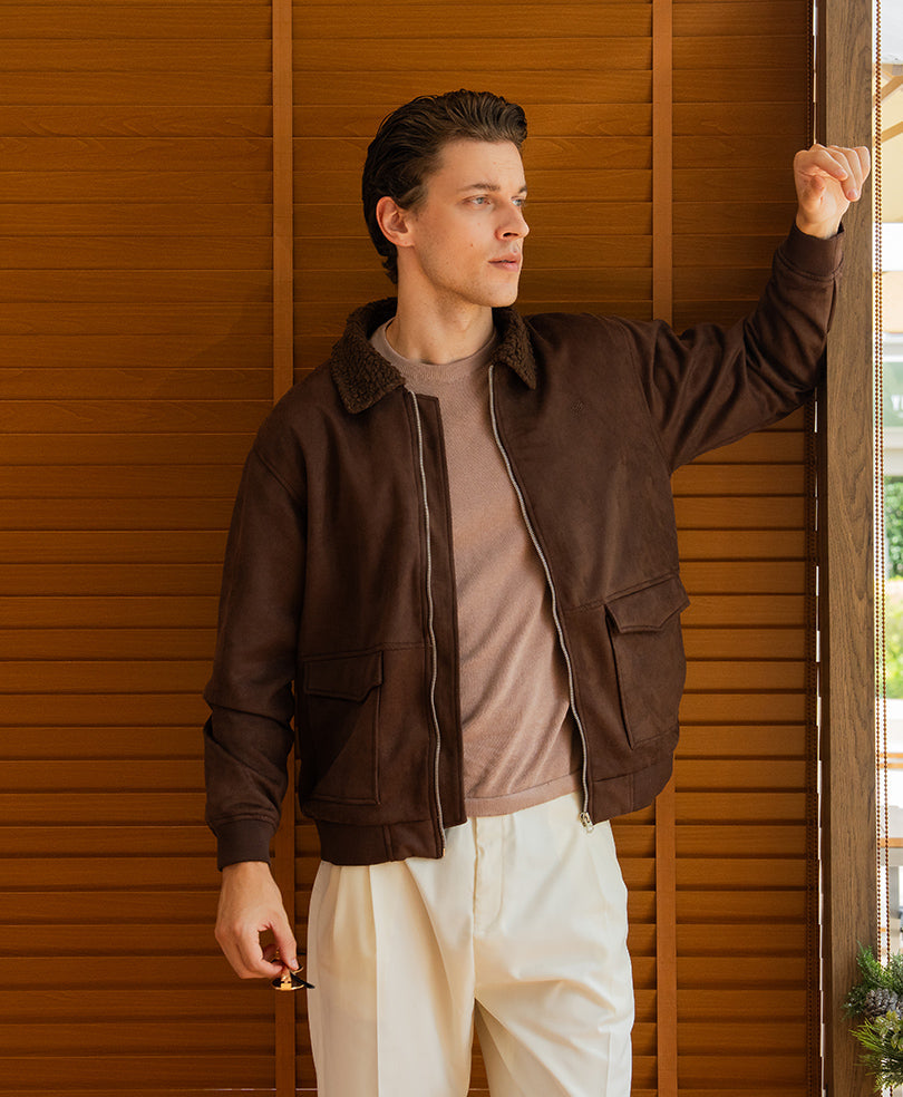 DK Brown Suede Aviator Jacket Evo Zone