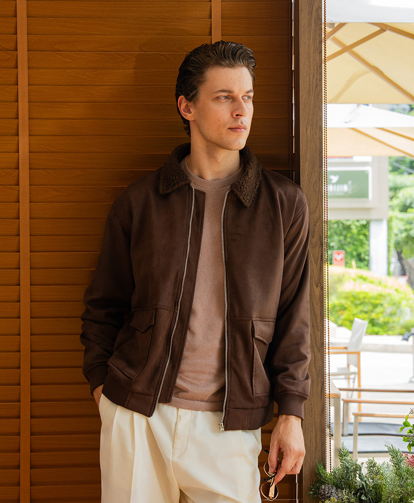 DK Brown Suede Aviator Jacket Evo Zone