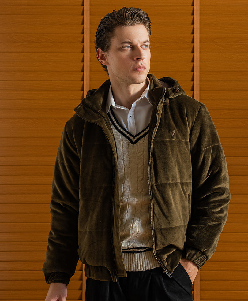 Brown Corduroy Puffer Jacket Evo Zone