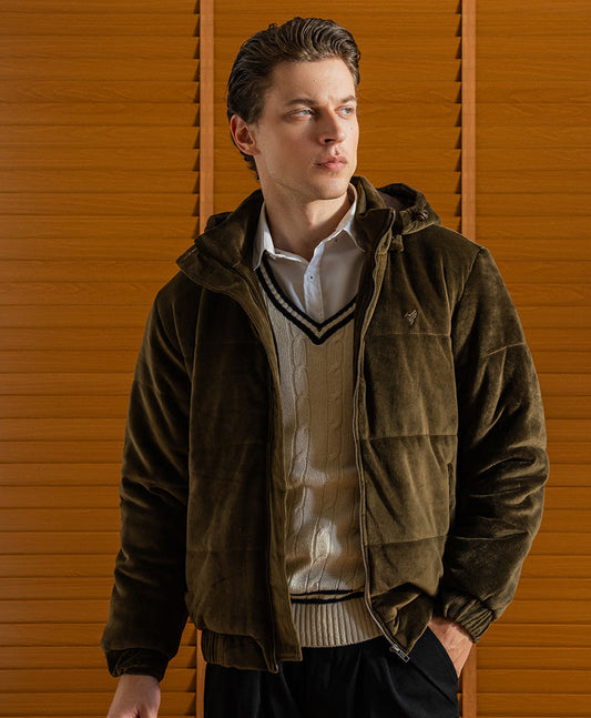 Brown Corduroy Puffer Jacket Evo Zone