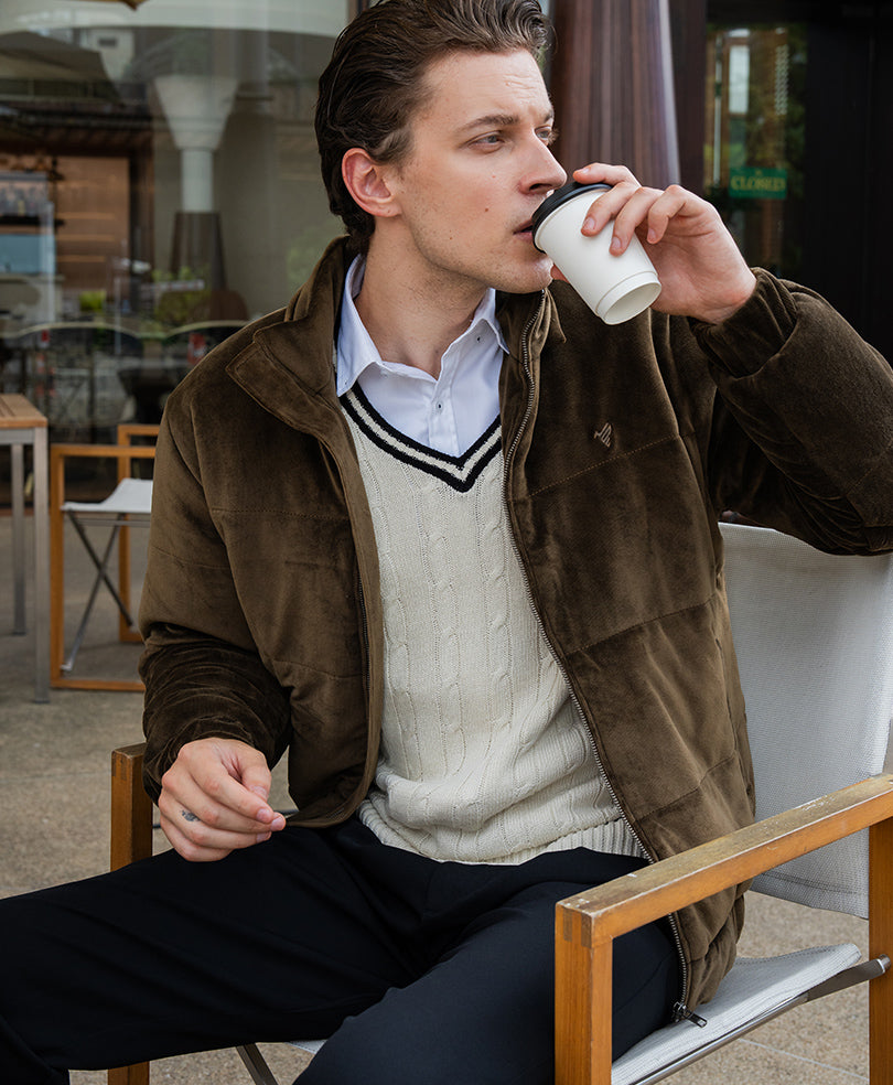 Brown Corduroy Puffer Jacket Evo Zone