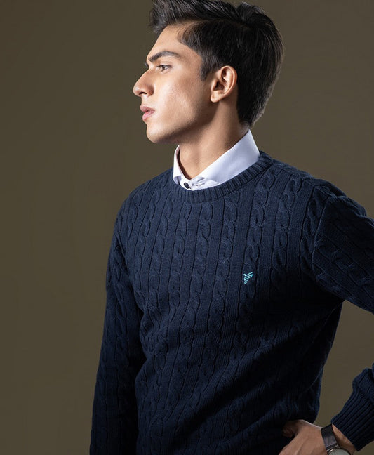 Navy Cable Knit Sweater Evo Zone