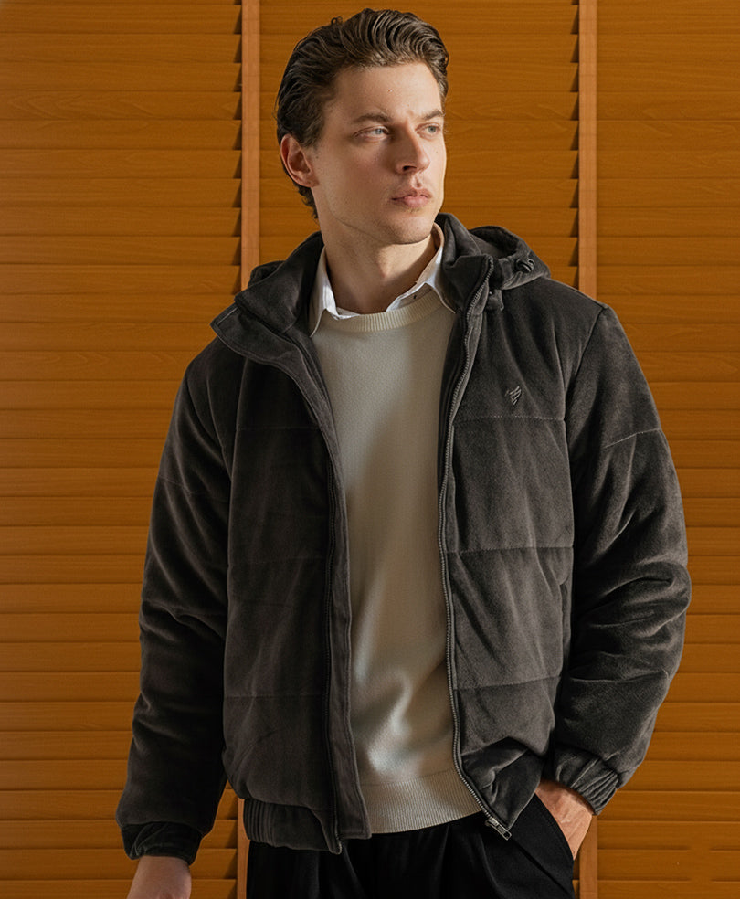 DK Grey Corduroy Puffer Jacket Evo Zone