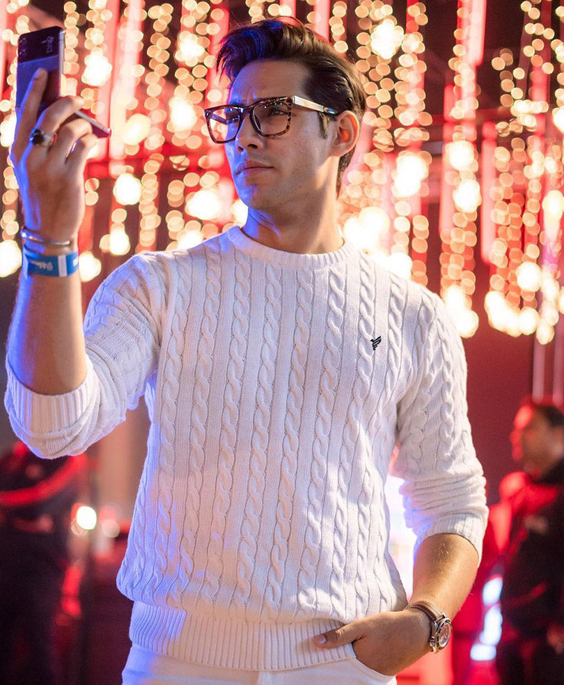 White Cable Knit Sweater Evo Zone