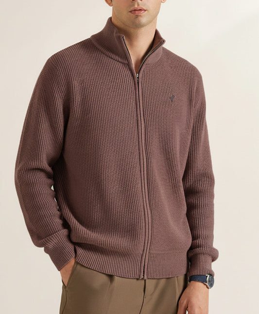 Evo Zone Camel Vintage Full Zipper Sweater