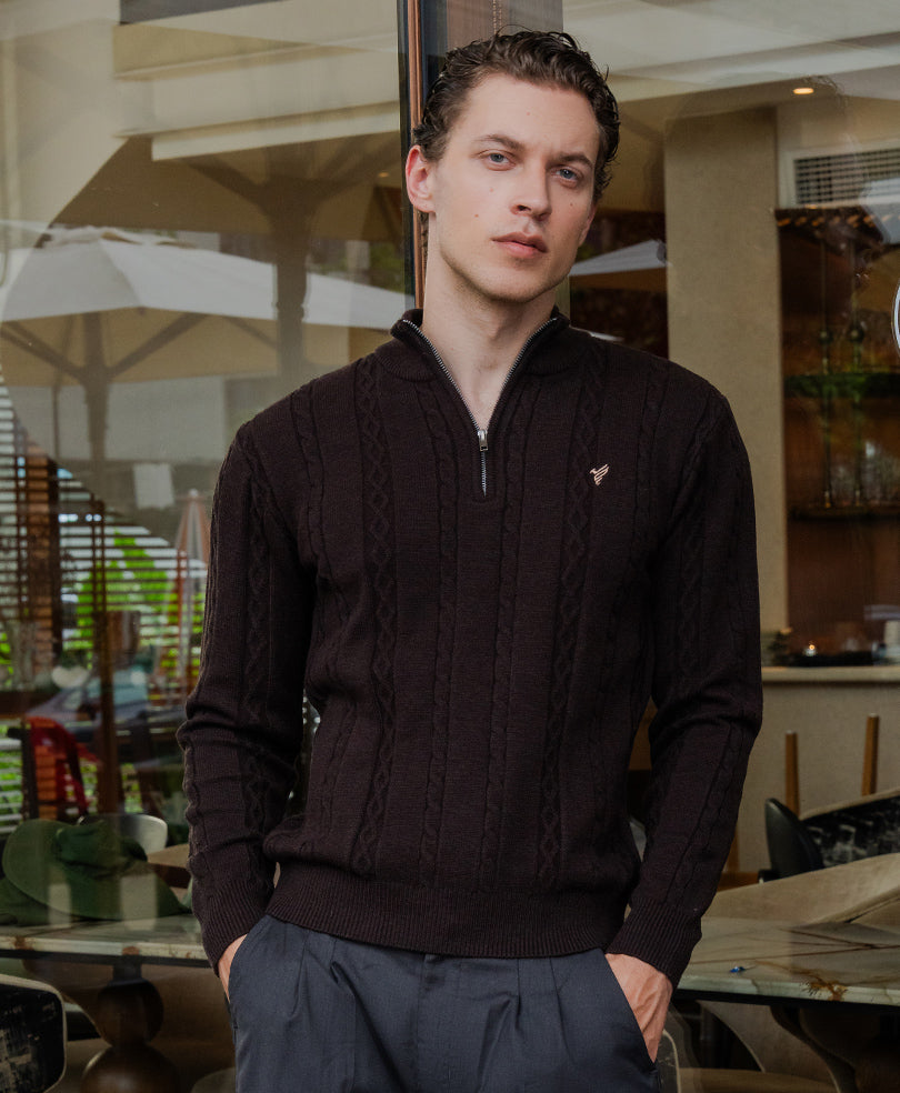 DK Evo Zone Chocolate Cable Zipper Sweater