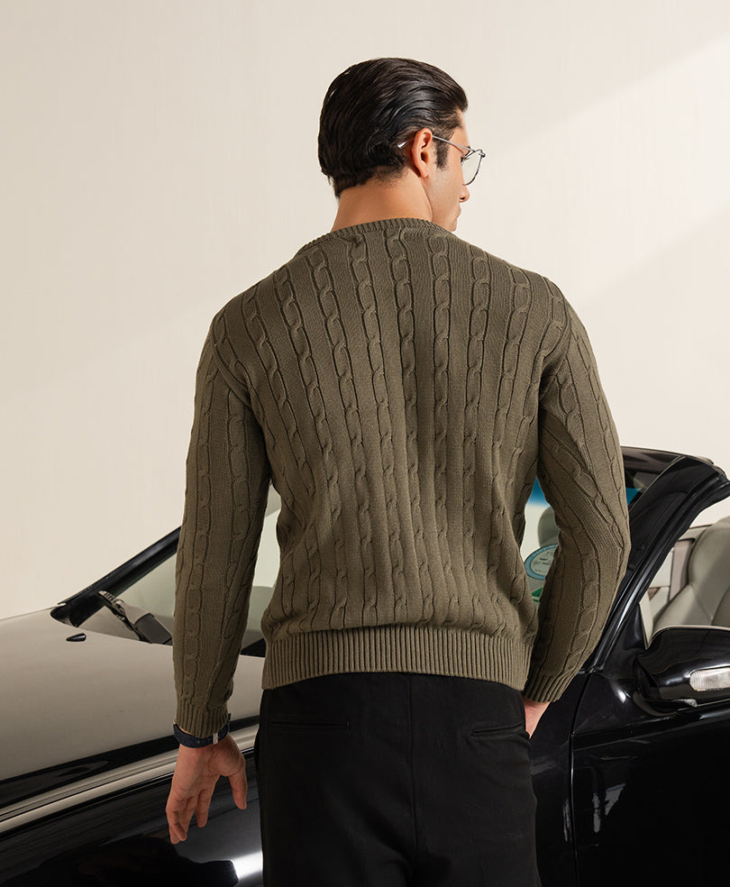 Olive Evo Zone Cable Knit Sweater