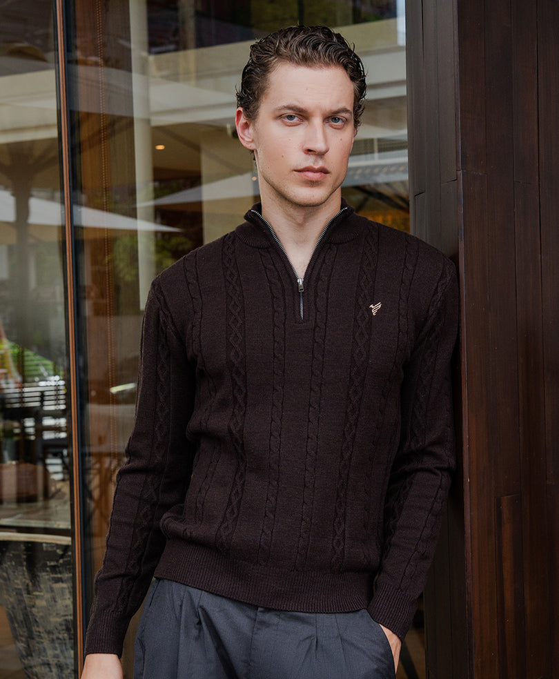 DK Evo Zone Chocolate Cable Zipper Sweater