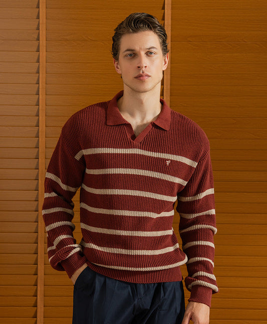 Rustic Maroon Knitted Full Sleeve POLO Evo Zone