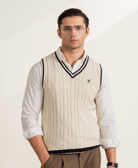 Evo Zone OFF White Cable Knit Sleeveles Sweater