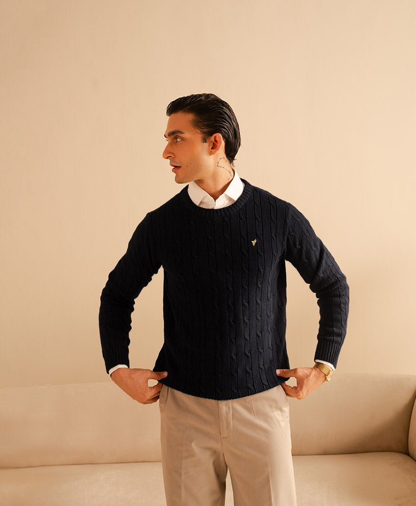 Black Cable Knit Sweater Evo Zone