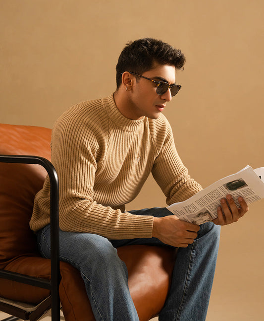 Khaki Mock Neck Sweater Evo Zone