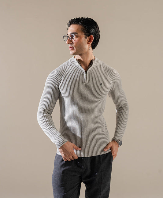 Grey Mock Neck Zipper Sweater Evo Zone