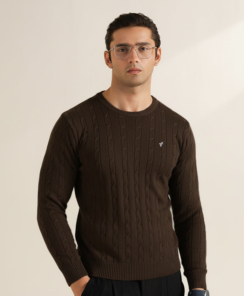 Chocolate Evo Zone Brown Cable Knit Sweater