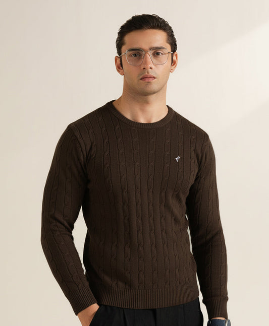 Chocolate Evo Zone Brown Cable Knit Sweater