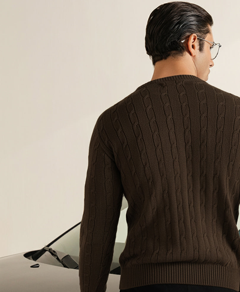 Chocolate Evo Zone Brown Cable Knit Sweater