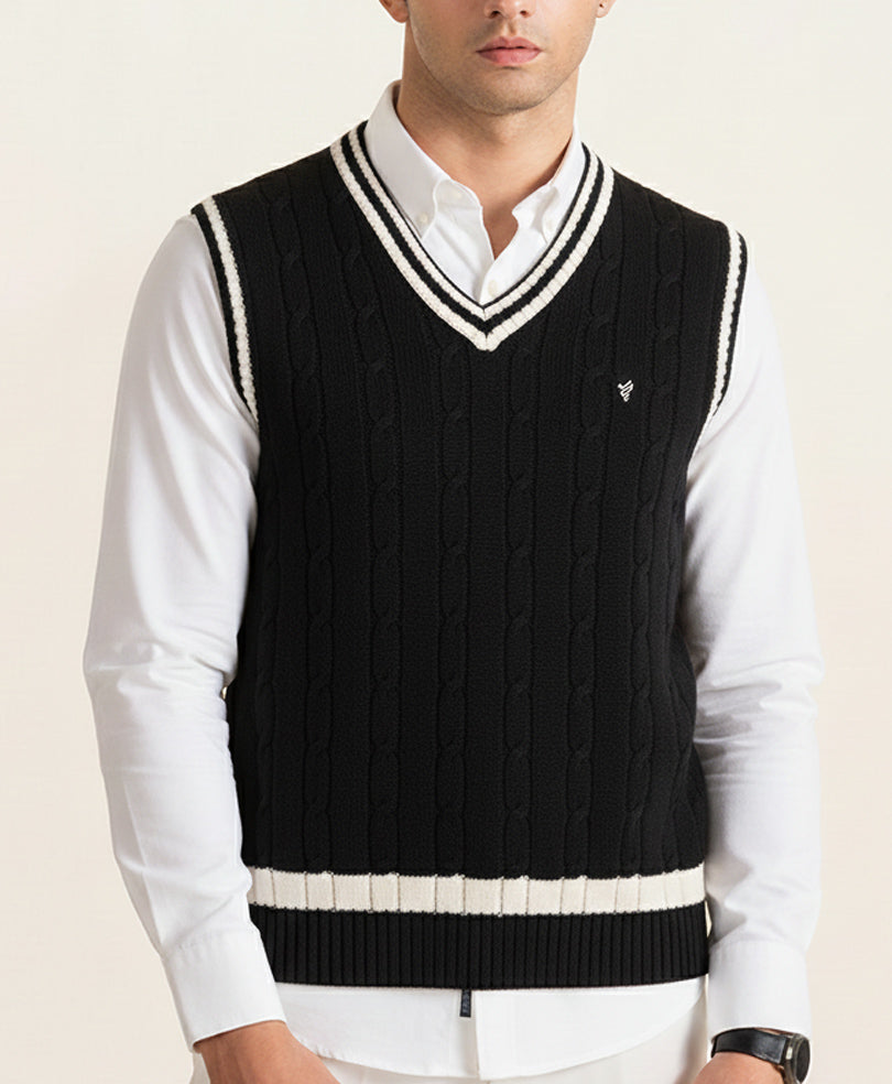 Black Cable Knit Sleeveles Sweater Evo Zone