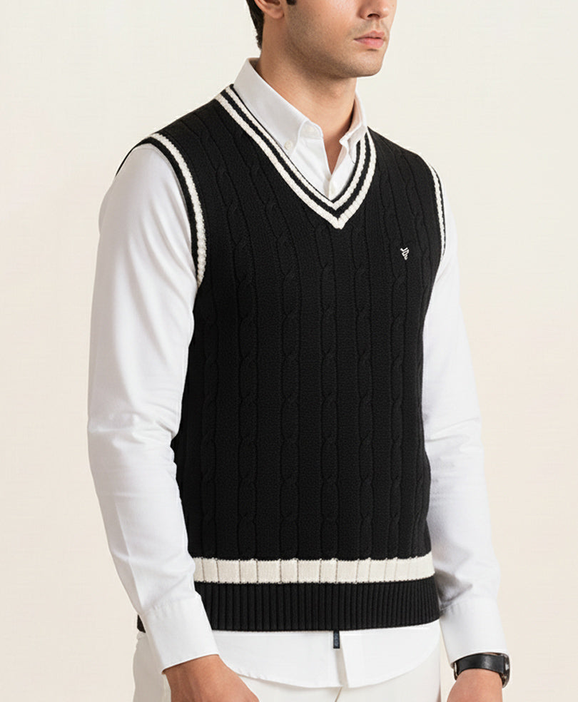 Black Cable Knit Sleeveles Sweater Evo Zone