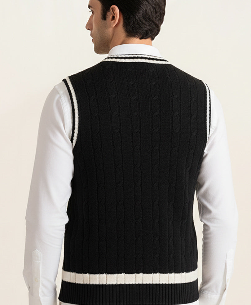 Black Cable Knit Sleeveles Sweater Evo Zone