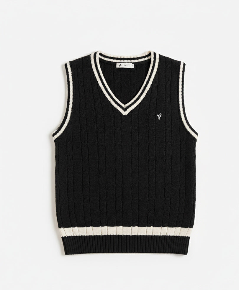 Black Cable Knit Sleeveles Sweater Evo Zone
