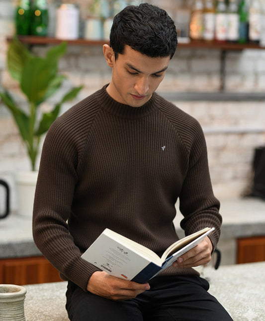 Evo Zone Chocolate Brown Mock Neck Sweater