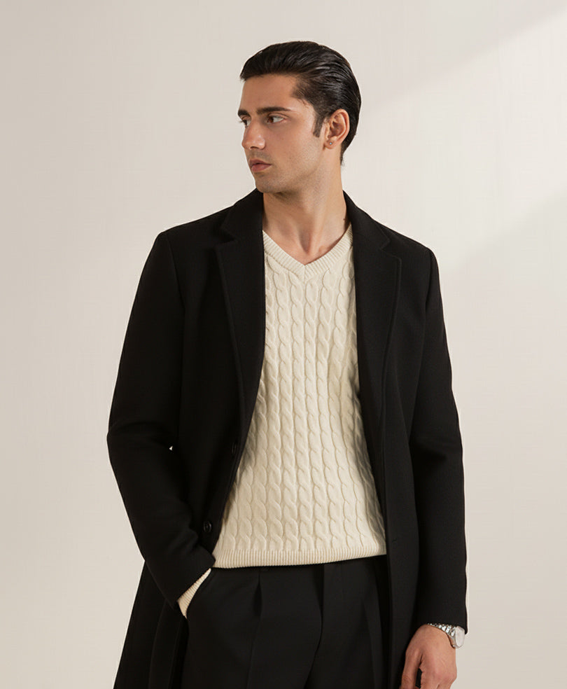 Evo Zone OFF White V-Neck Cable Knit Sweater